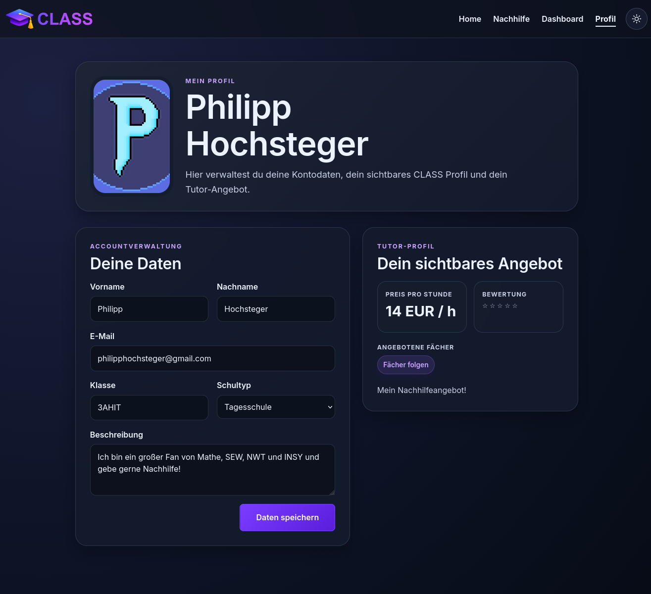 CLASS profile page